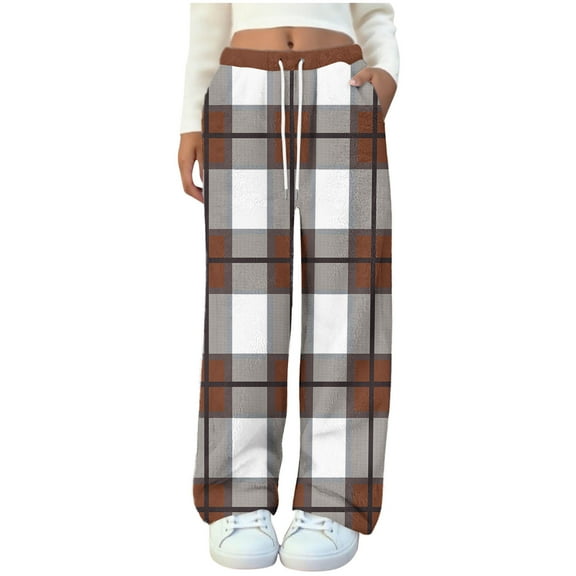 snilers Plaid Pants for Women Winter Thickened Warm Flannel Straight Leg Sweatpants Casual Baggy Soft Comfy Trousers with Pockets