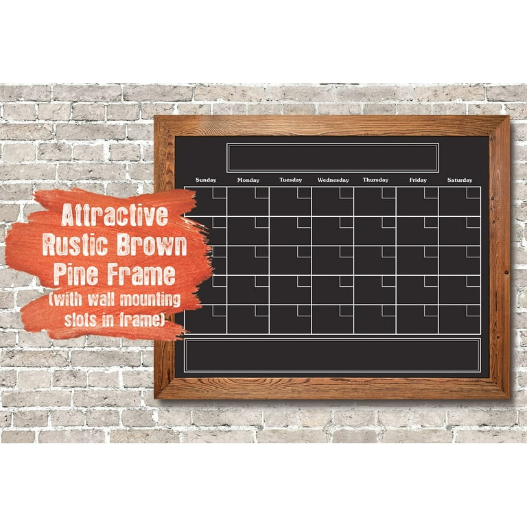 Magnetic Wall Chalkboard Monthly Calendar, Rustic Wood Frame Large