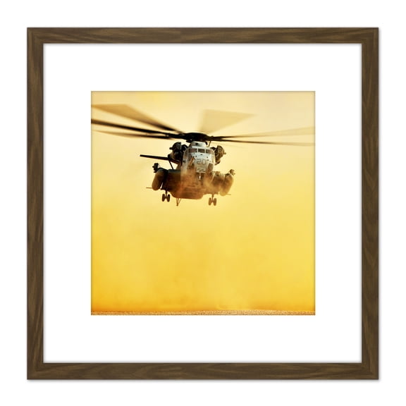 Military USA Marine Corps CH-53E Super Stallion Helicopter Photo 8X8 Inch Square Wooden Framed Wall Art Print Picture with Mount