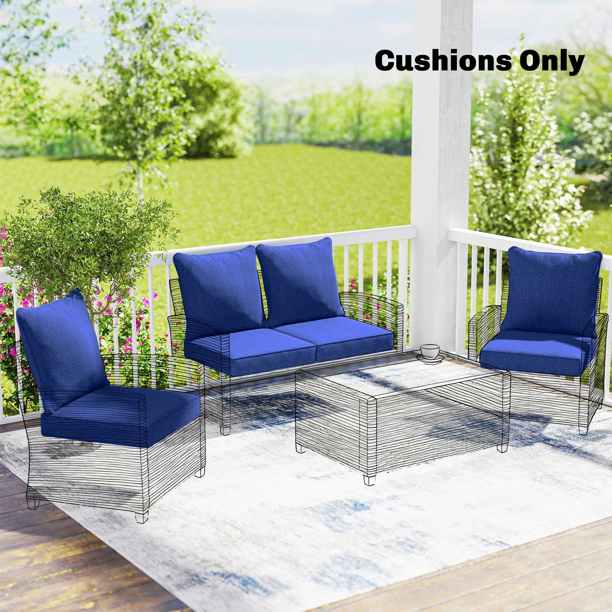 Alvantor Patio Chair Cushions Set of 4 Fade Resistant Seat Replacement Cushion with Backrest Navy Blue
