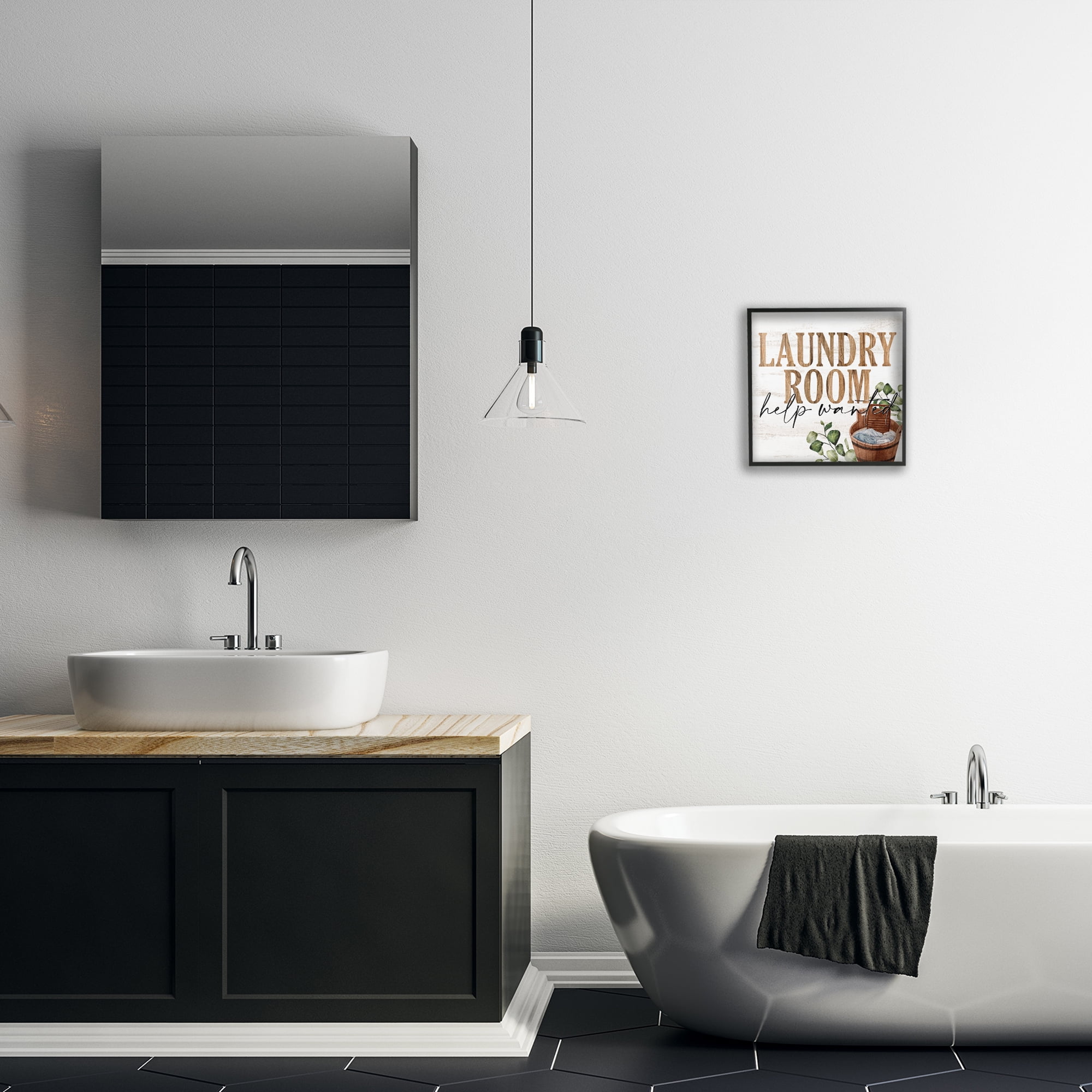 Help Wanted Rustic Laundry Room Black Framed Giclee Art, design by Kim Allen