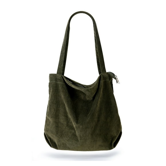 Sac Fourre-Tout en Velours Côtelé pour Femmes à Fermeture Éclair, Sac à Main Décontracté, Grande Capacité, Sac d'Épaule avec Poches