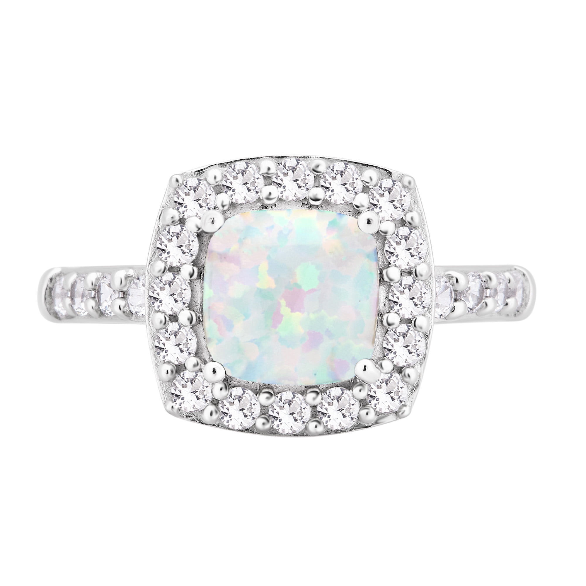 Arista Created Opal and White Sapphire Women's Halo Engagement Ring in Sterling Silver