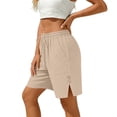 thumbnail image 6 of Womens Shorts with Slits Pockets And Button Solid Color Loose Cotton Casual Wide Leg Shorts for Women, 6 of 6