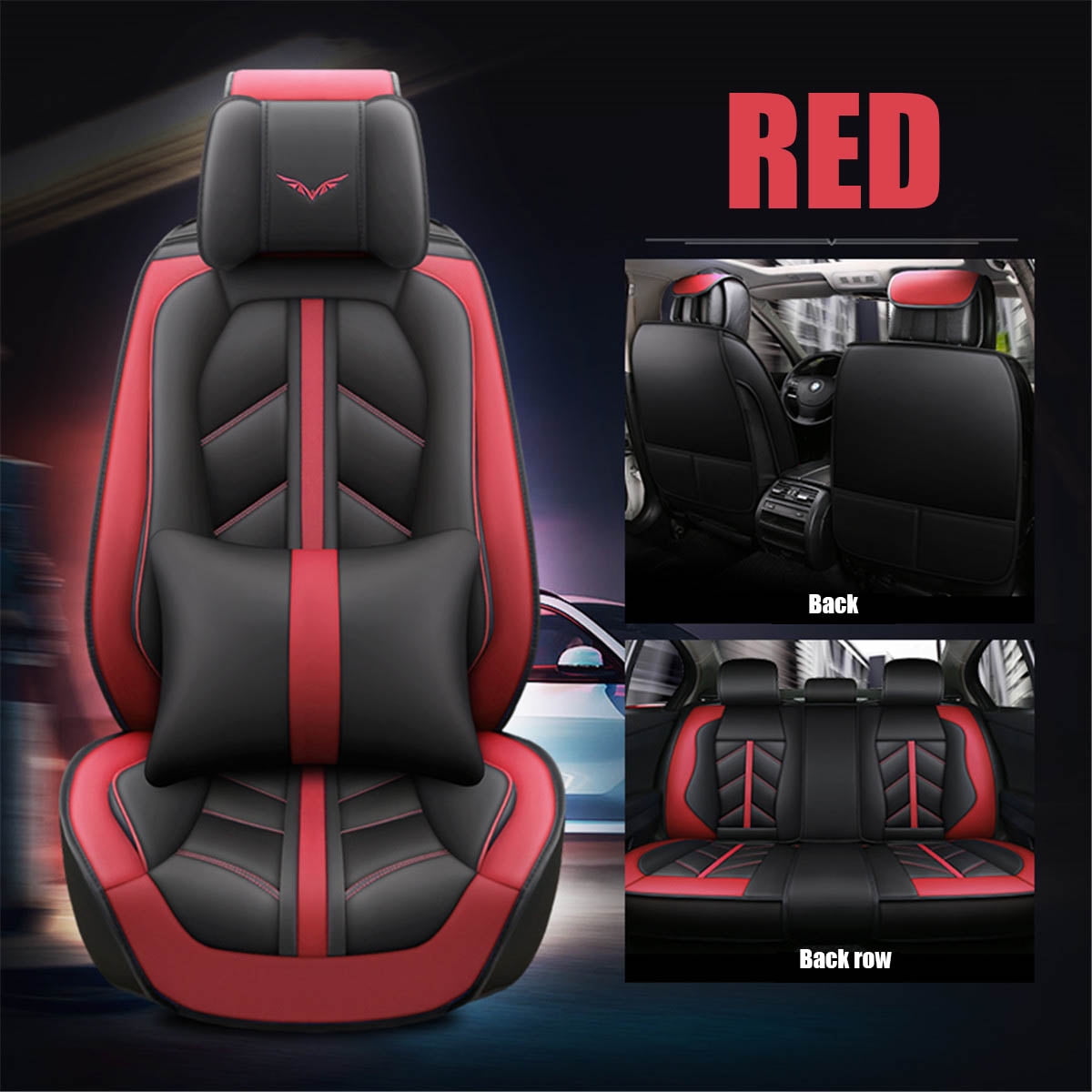 Rear Black /& red Luxury Pu leather Fully surrounded Car seat covers Front