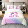 thumbnail image 1 of Erosebridal Housse de Couette Licorne Rose 100 % Coton Simple, Lettre Initiale m Housse de Couette 100 % Coton Simple, Déco Fleur Princesse, Réversible 2 Pcs (Sans Couette), 1 of 6