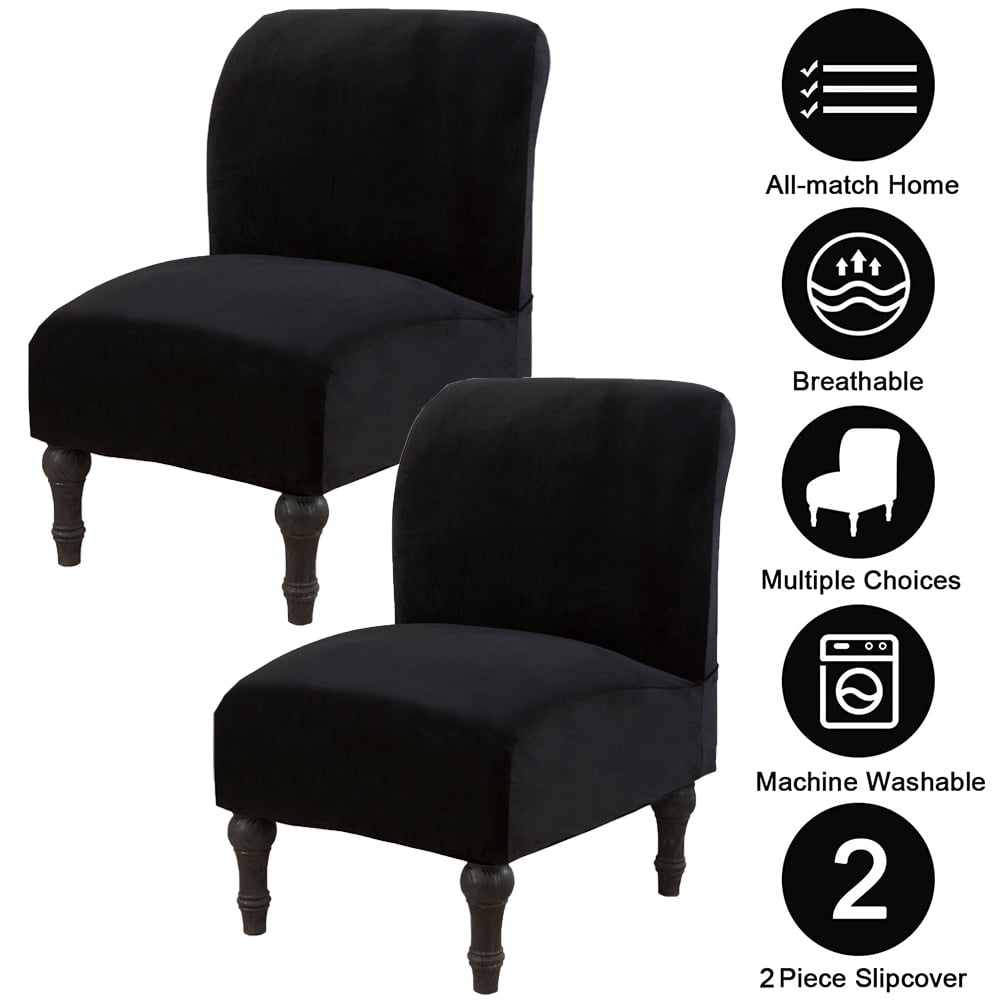 CJC Armless Chair cover, Stretch Velvet Accent Chair Slipcover