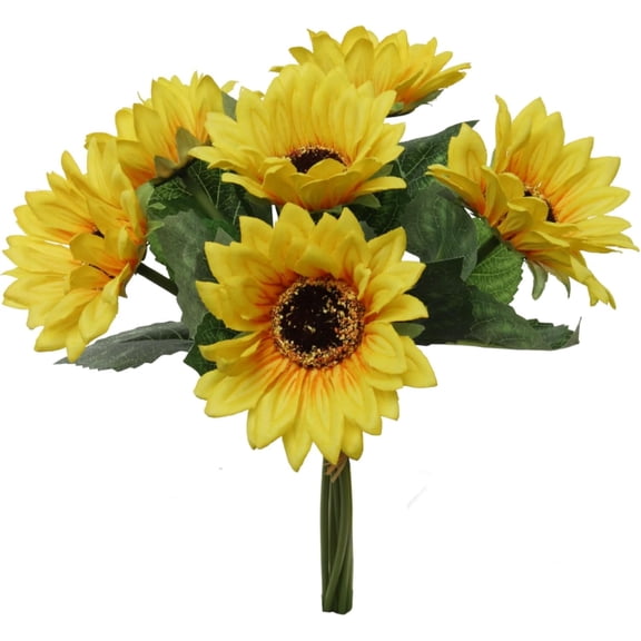 2PC 14" Artificial Sunflower Bundle – 6 Stems, Faux Yellow Sunflowers for Vase, Home