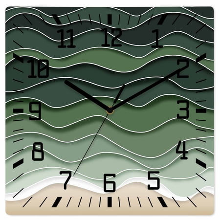Sage Green Waves Wooden Wall Clock Silent Non Ticking, Rustic Abstract Ombre Stripes Art Square Wall Clocks Battery Operated, Decor Clock for Home Office, Living Room, Kitchen, 10 Inch