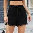 thumbnail image 6 of Jean Shorts Denim Elastic Waist Drawstring Shorty Shorts for Women Black S, 6 of 8