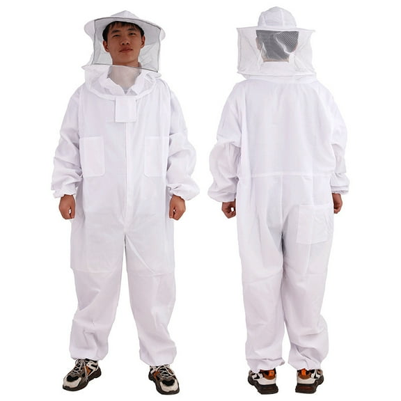 Professional Bee Suit with Round Hood Veil- Thick Cotton Bee Suit Sting-Less Protection Pro Beekeeper Suit Bee Keeper Suite Trajes De Apicultura Beekeeping Coverall white 2XL