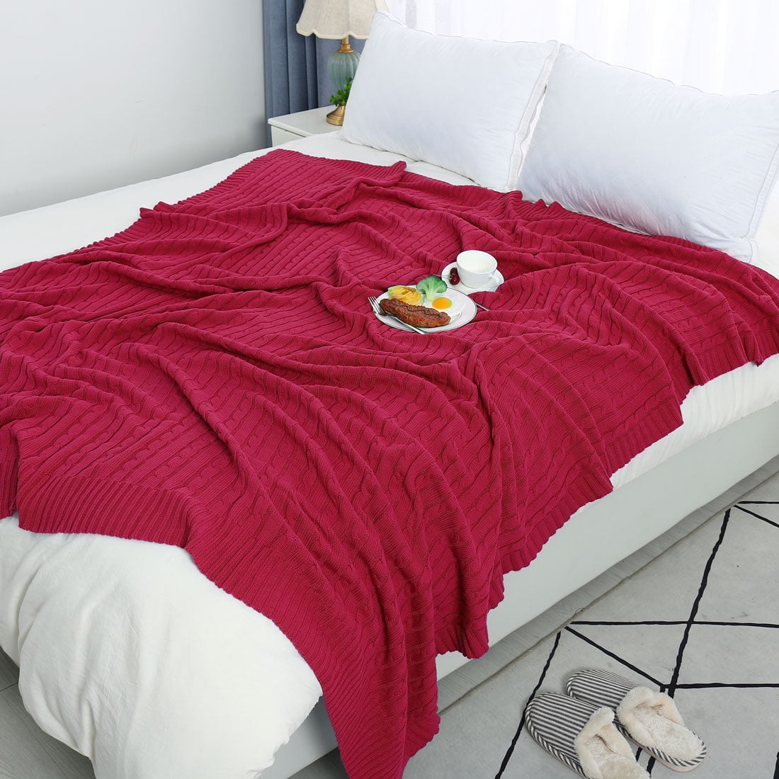 100 Cotton Cable Knit Throw Decorative Bedding Blankets Walmartcom Walmartcom