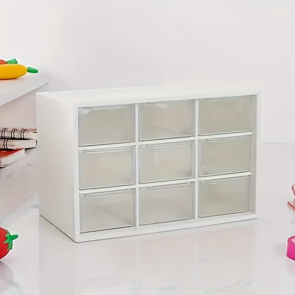 Bead Storage Box, Clear Acrylic 9 Grid Drawer Organizer, Stackable Makeup and Craft Storage Container for Dressing Table Office