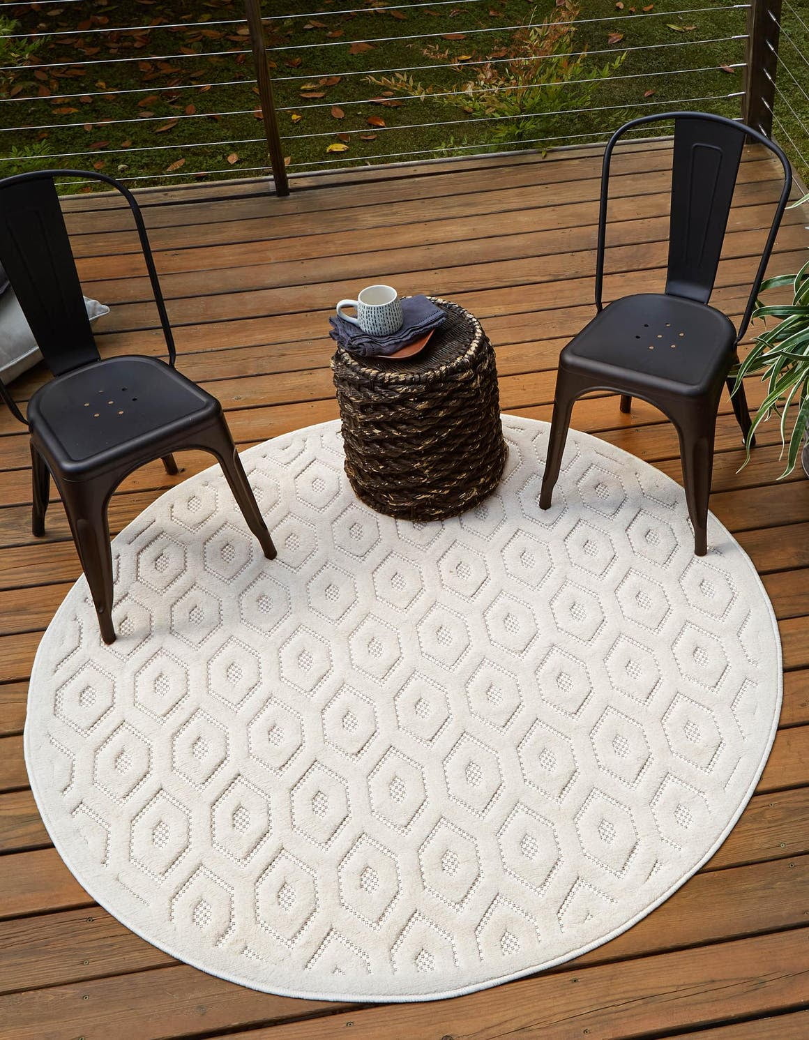 Unique Loom Spatial Indoor/Outdoor Trellis Textured Rug Ivory 7' 1