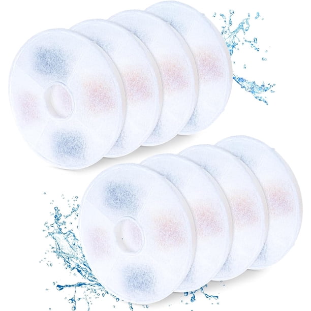 Paquete de 8 filtros de fuente de agua para gatos, filtros de fuente de repuesto para fuente/fuente de flores para gatos/gato de acero inoxidable fresco y transparente
