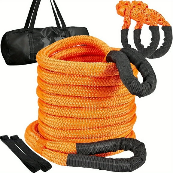 INTIGE Ultra Durable 48000 Pound Grab and Kinetic Energy Recovery Rope -1 inch x 30 feet, used for 4x4 Off-Road Vehicle Energy Rescue, 30% Elasticity, Added Soft Rope, Orange