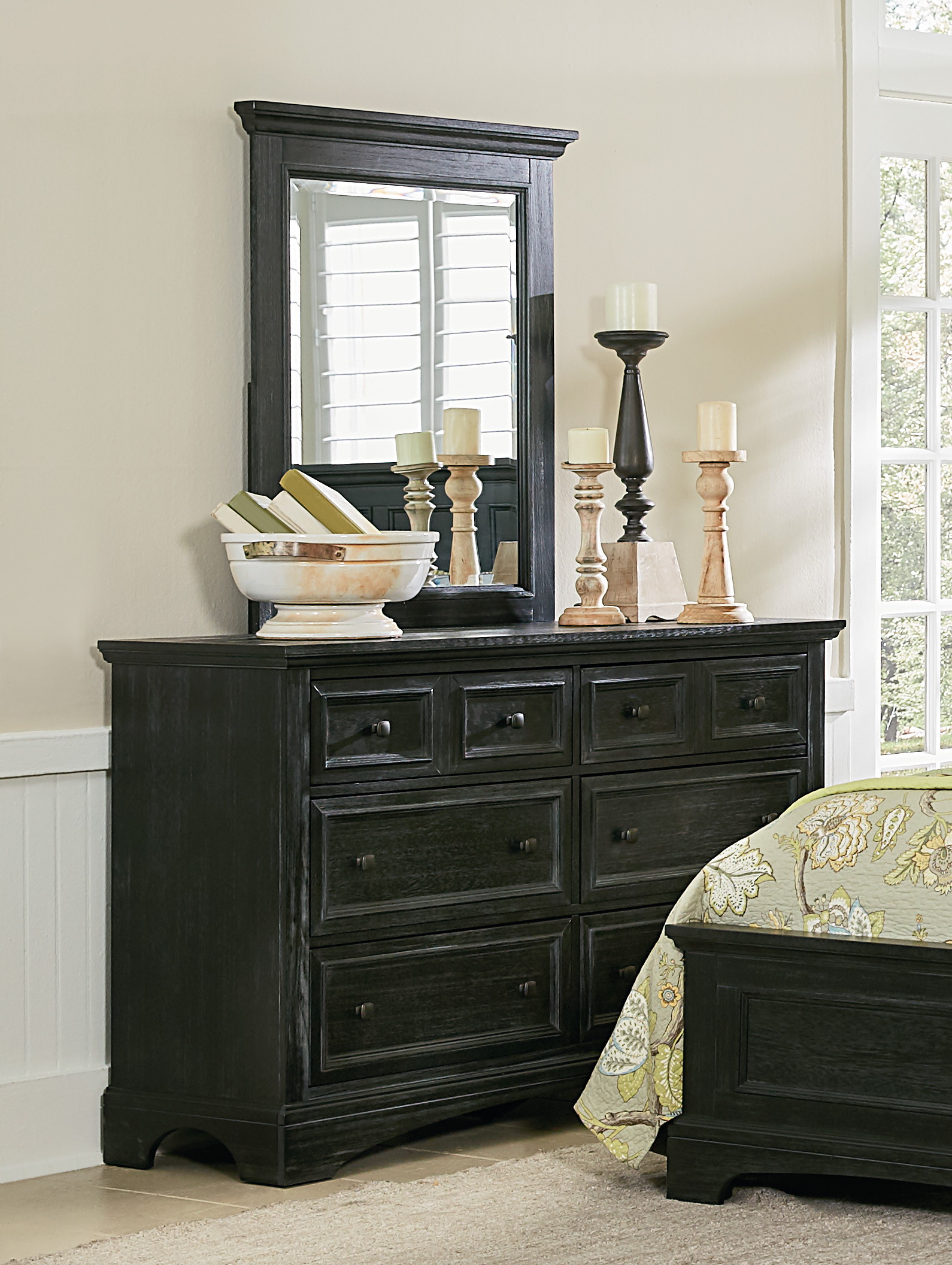 OSP Home Furnishings Farmhouse Basics Dresser and Mirror Set in Rustic