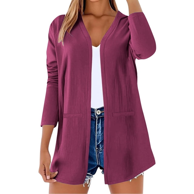 Timegard Lightweight Cardigan for Women Open Front Long Sleeve Loose Jackets Solid Color Fall Fashion