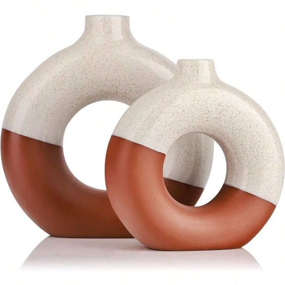 Terracotta Vase Decor Donut Vase Set Of 2 Circle Hollow Vases Modern Matte Ceramic Vases For Entryway Living Room Bedroom Dining Table Centerpiece Office Home Decor