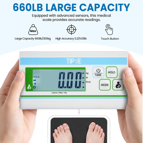 Medical Grade Floor Scale Professional Physician Scale 660lb Heavy Duty Easy to Read Separate Display Screen for Home Hospital Use