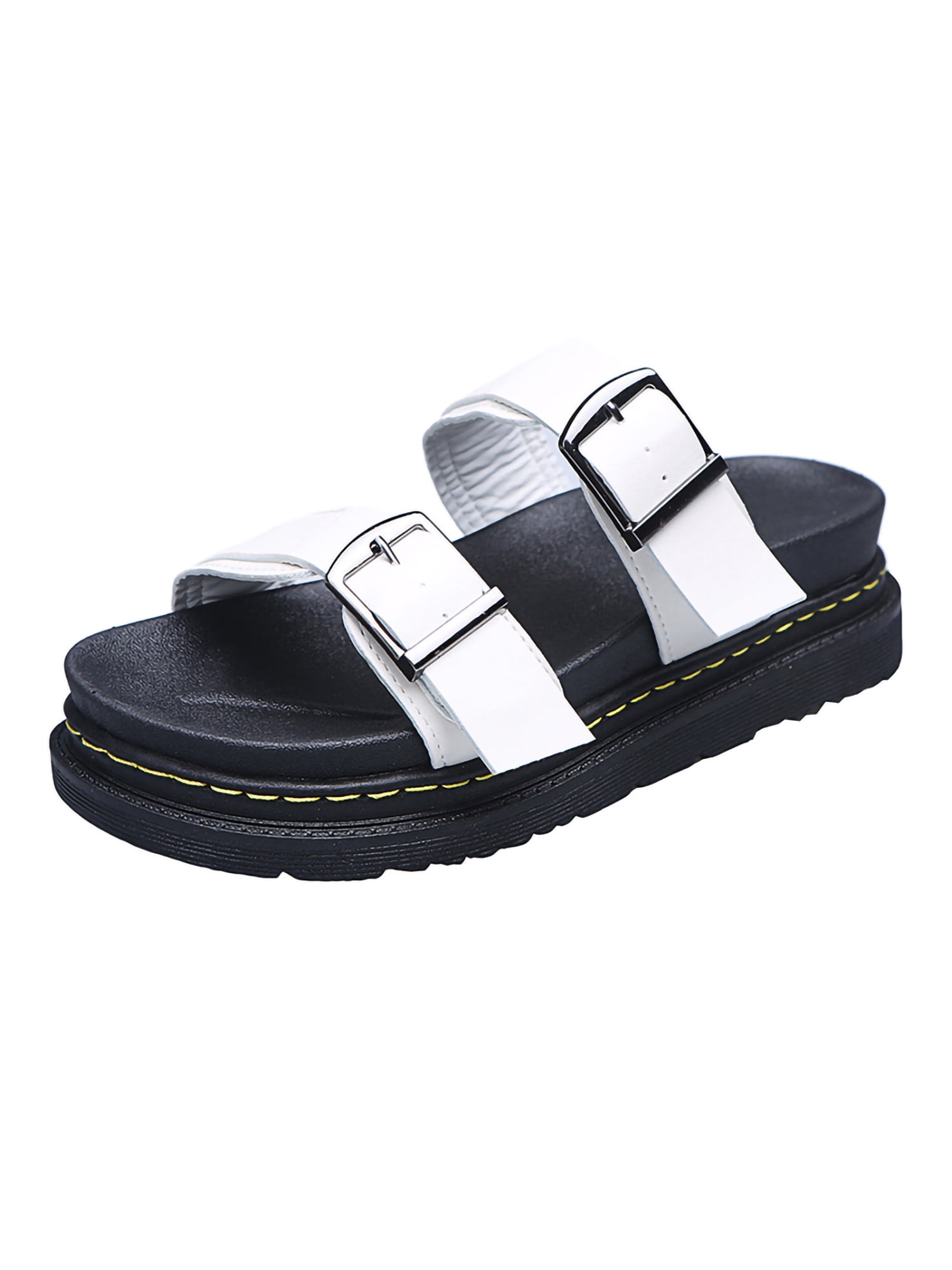 white platform sliders