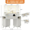 thumbnail image 3 of Ataujin Corner Dressing Table, 48" Elegant Fluted Vanity Desk with LED Lights & Triple Mirror,Adjustable Brightness Makeup Table with Built-in Charging Station, Glass Top, Drawers & Cabinets, 3 of 9