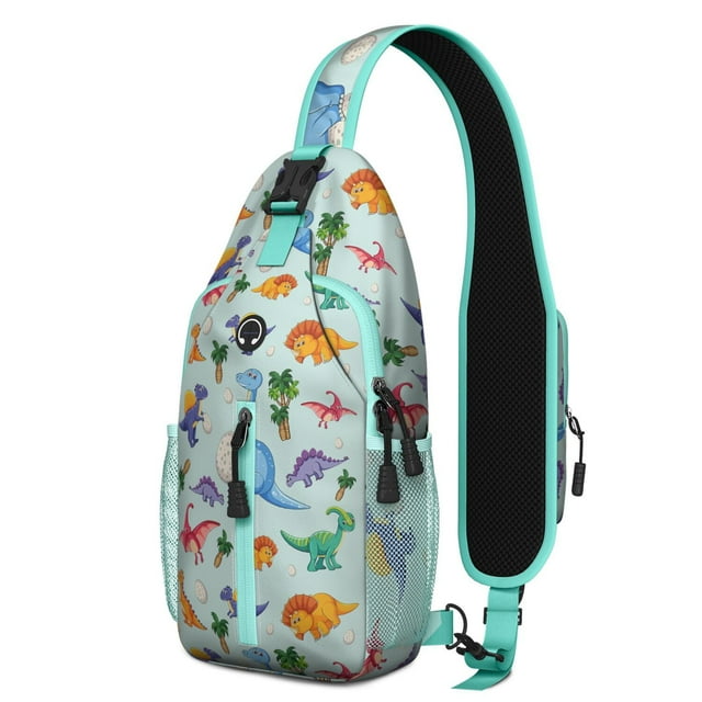 Cartoon Dino Sling Backpack – Cute Colorful Dinosaur Pattern Shoulder Purse – Funny Print Bag Gift for Dinosaur Lovers and Men