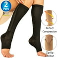 thumbnail image 1 of HAOAN Zipper Compression Socks - Open Toe Knee High Graduated Pressure Support Hose for Improved Leg Circulation - Unisex - Brown Regular Size -  (2 Pairs), 1 of 7