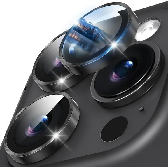 for iPhone 15 Pro/15 Pro Max Camera Lens Protector, [Case Friendly] Metal Ring 9H Tempered Glass Camera Screen Protector Lens Cover for iPhone 15 Pro/15 Pro Max-Black