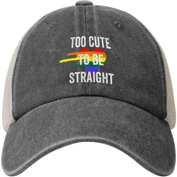 Too Cute to be Straight LGBT Gay Pride Cowboy Hat Vintage Mesh Baseball Cap Women Trucker Hat Men Dad Hat Black