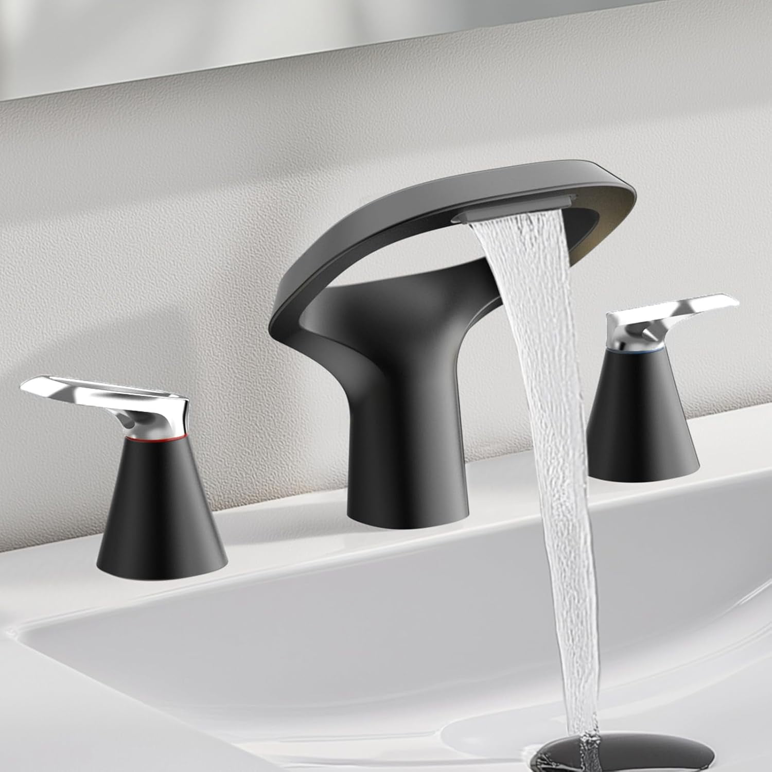 KunMai Industrial Pipe Bathroom Faucet – Matte Black Single Hole Vessel Sink Faucet With Double Handles