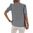 thumbnail image 4 of HUBERY Women V Neck Short Sleeve Smocked Cuff Pleated Solid Color Chiffon Top, 4 of 5