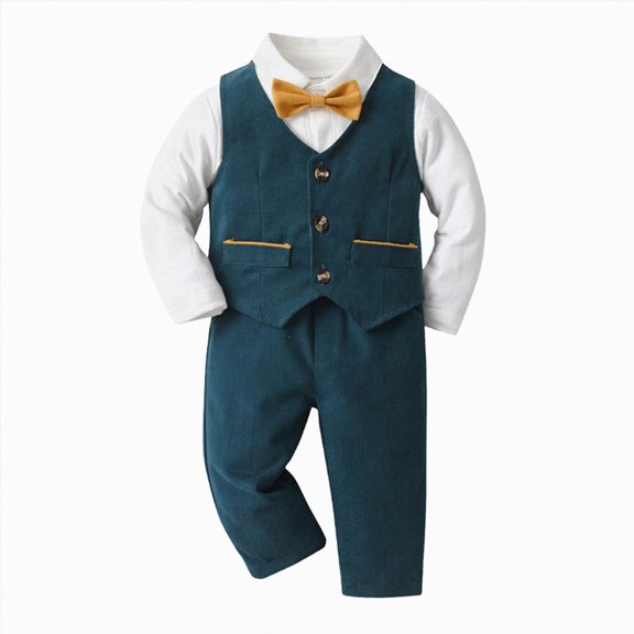 HCNTES Baby Boy Winter Clothes Baby Outfits Gentle Bow Tie Dress Four Sets Solid Color Pants Suit Boy Clothes