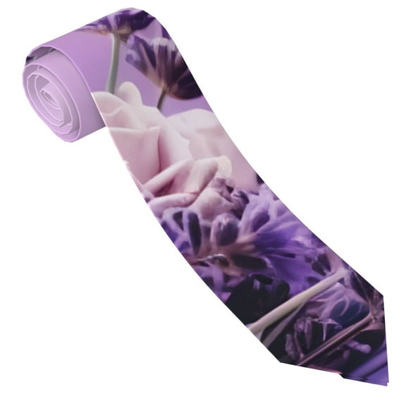 Xecao Lavender Roses Arrangement Print Tie For Men Necktie Woven Jacquard Neck Ties,Classic Men's Tie