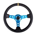 thumbnail image 4 of NRG Innovations NRG-RST-006BL-Y Volant Renforcé - 350mm 75mm Volant de Course Profond Rayon Bleu avec Trous Ronds/cuir Noir et Rayure Centrale Jaune, 4 of 4
