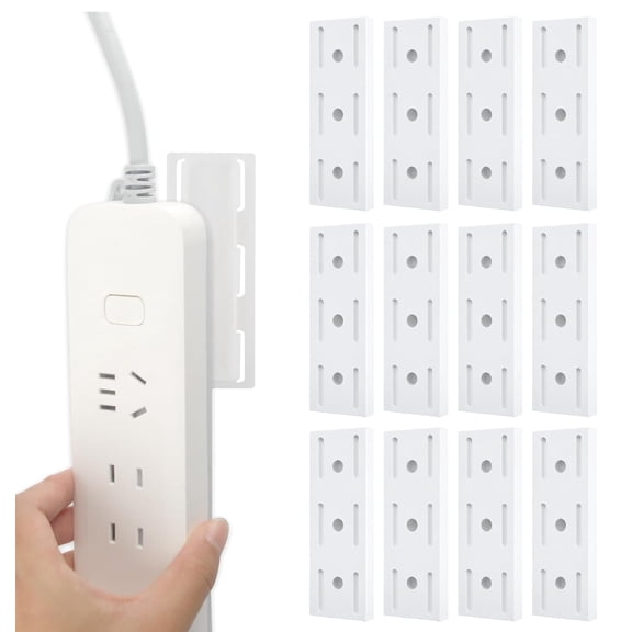 RUseeN Self Adhesive Power Strip Holder, Power Strip Holder Desktop Mobile Punch Free Socket Holder, Desktop Socket Fixer for Kitchen Home Office and Cable Management(12 PCS, White)