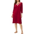 thumbnail image 2 of INSPIRE CHIC Pyjama Femme Col en V avec Ceinture Nouée Manches Longues Chemise de Nuit Douce Robe de Détente Midi TP Rouge, 2 of 6