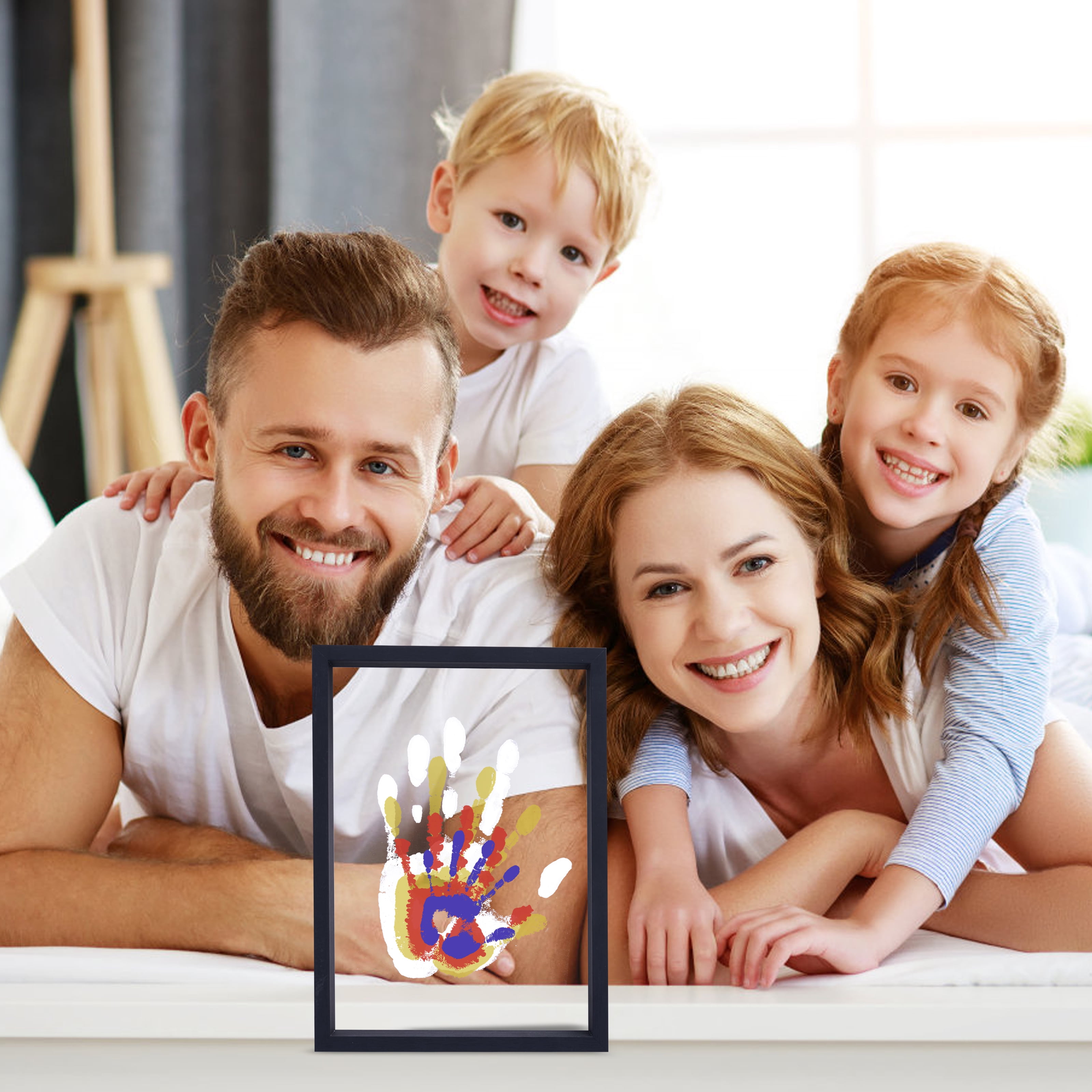 Family Handprint Kit, DIY Craft Keepsake Wood Frame, Endless Gift Set, 4 Transparent Sheets - Black