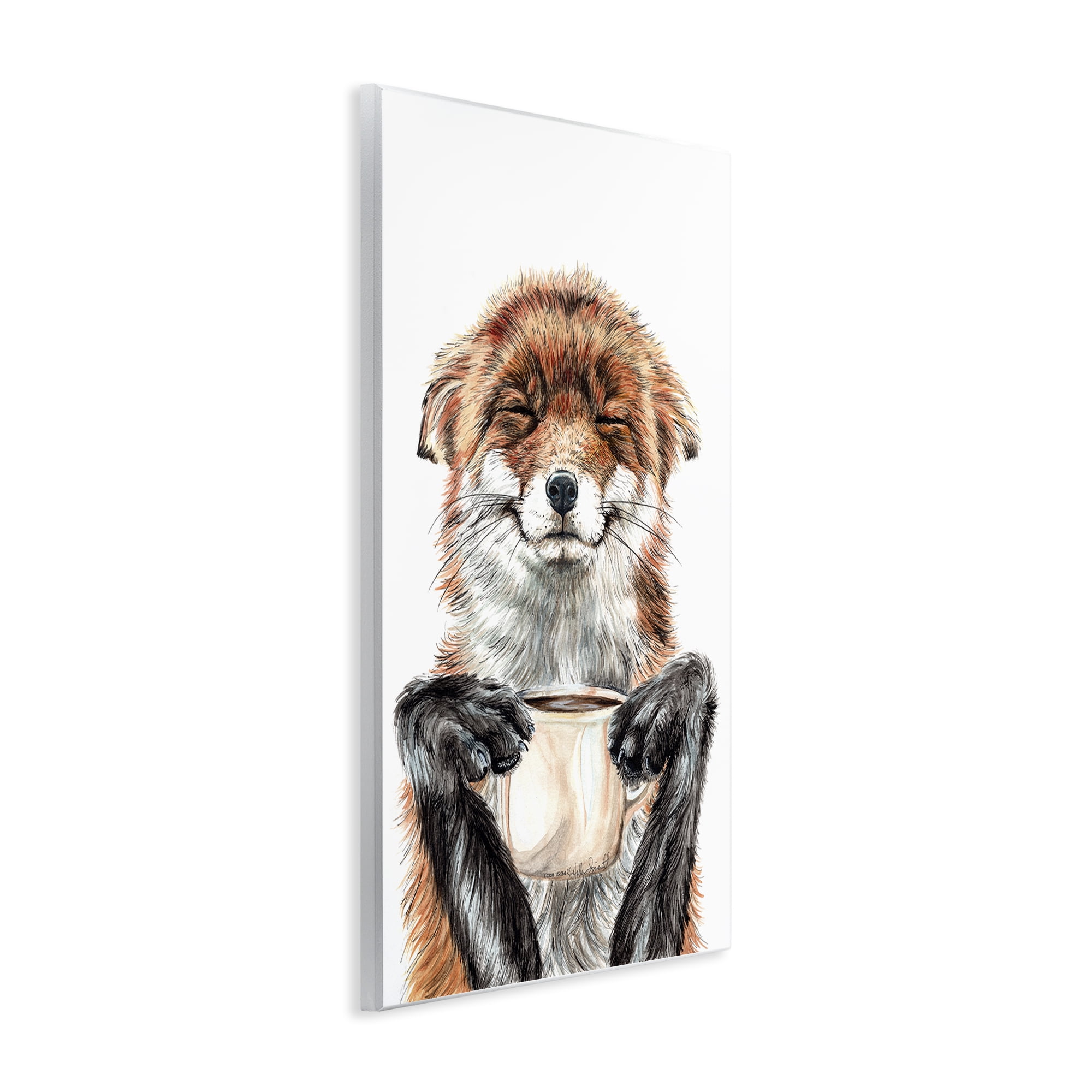 Stupell Industries Happy Fox with Coffee Animals Painting Unframed Art Print Wall Art, 15 x 10
