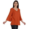 thumbnail image 2 of Moomaya Bell Sleeve Cotton Tunic For Womens V-neck Plain Summer Schiffli Top, 2 of 8