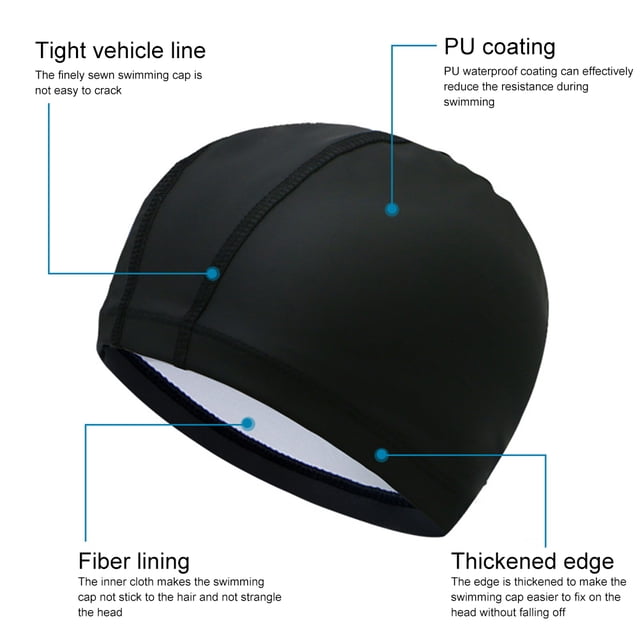 Paquete de 2 gorros de natación unisex con protección para los oídos, impermeables, recubiertos de PU, cómodos y flexibles, gorros de natación para mujeres, hombres, niños y adultos