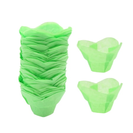 

100pcs Cupcake Wrappers Lotus Shape Heat Resistant Oil-proof Paper Cups Muffin Liners (Green)