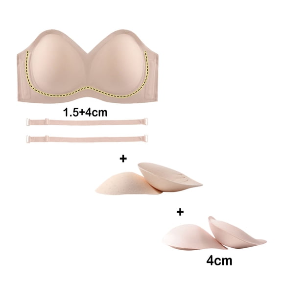 Gyexs Womens Strapless Bandeau Bra Non Bras Push Up Wireless Padded Bras Supportive Seamless Bra Comfortable Tube Bra #Beige1