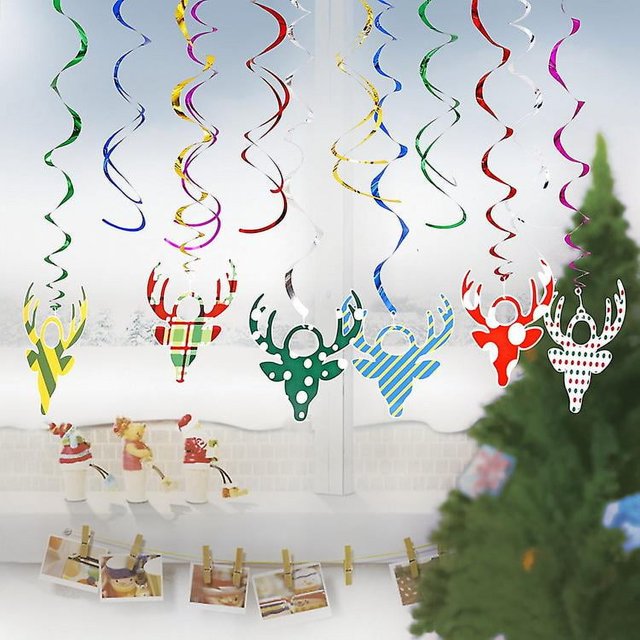 Adornos colgantes navideños en espiral CHAO 12 unidades de papel de aluminio