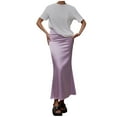 thumbnail image 3 of Womens Fishtail Satin Skirts Dressy Casual Elegant Bodycon Pencil Silk Long Skirts Party Work Business Outfits Purple, M, 3 of 7