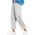 thumbnail image 2 of Fengqque Mens Wide-leg Pants Casual Lightweight Loose Fit Cropped Pants Beach Pants with Elastic Waistband White 2(XS), 2 of 6