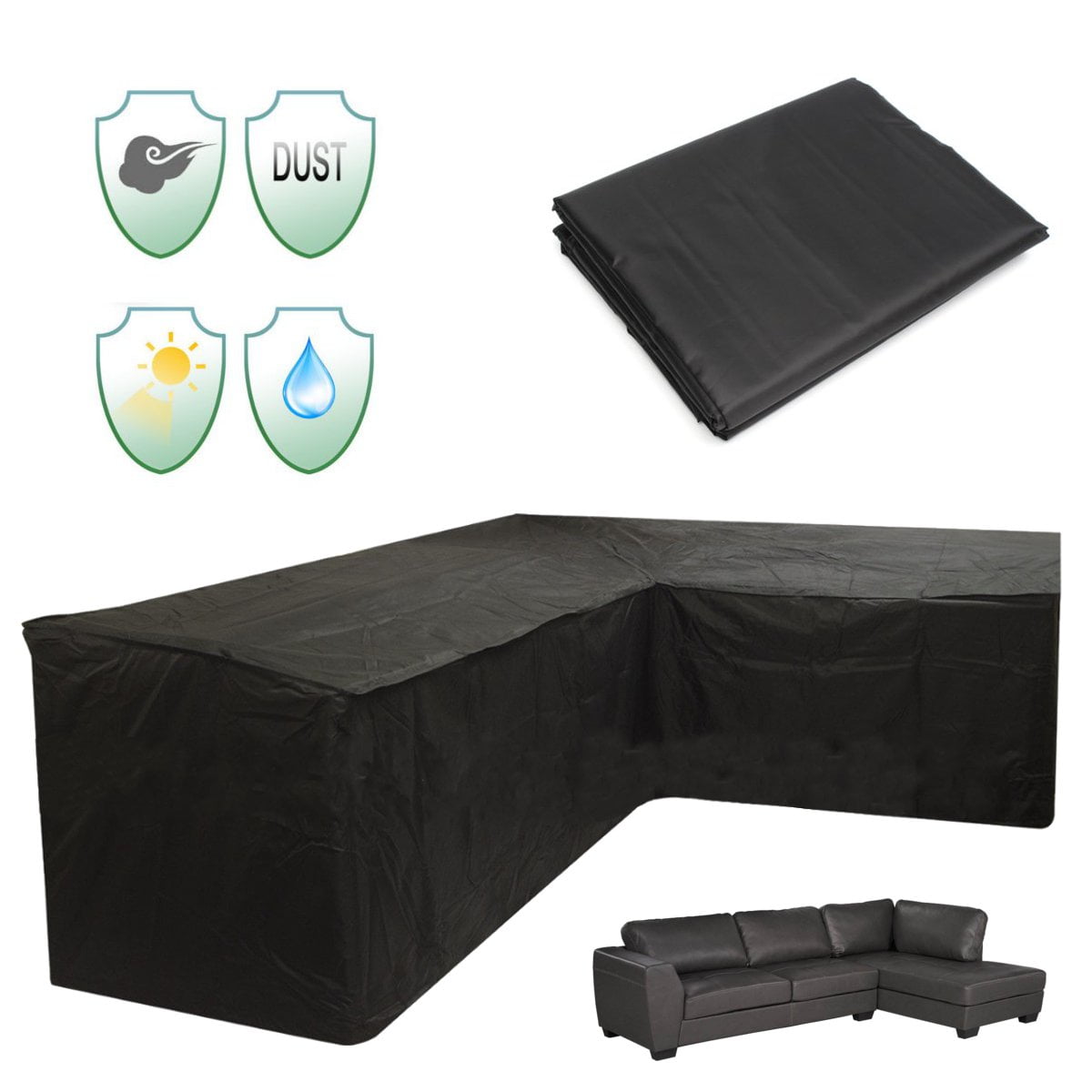 Black 210D Waterproof/Windproof/Snowproof/Dustproof/Scratch Resistant Outdoor Protection Covers for Corner Furniture Sofa Rattan Dustproof Protection Cover Outdoor