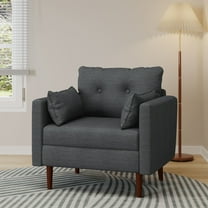 Noble House Grouse Fabric Tufted Club Chair with Accent Pillows, Charcoal and Walnut