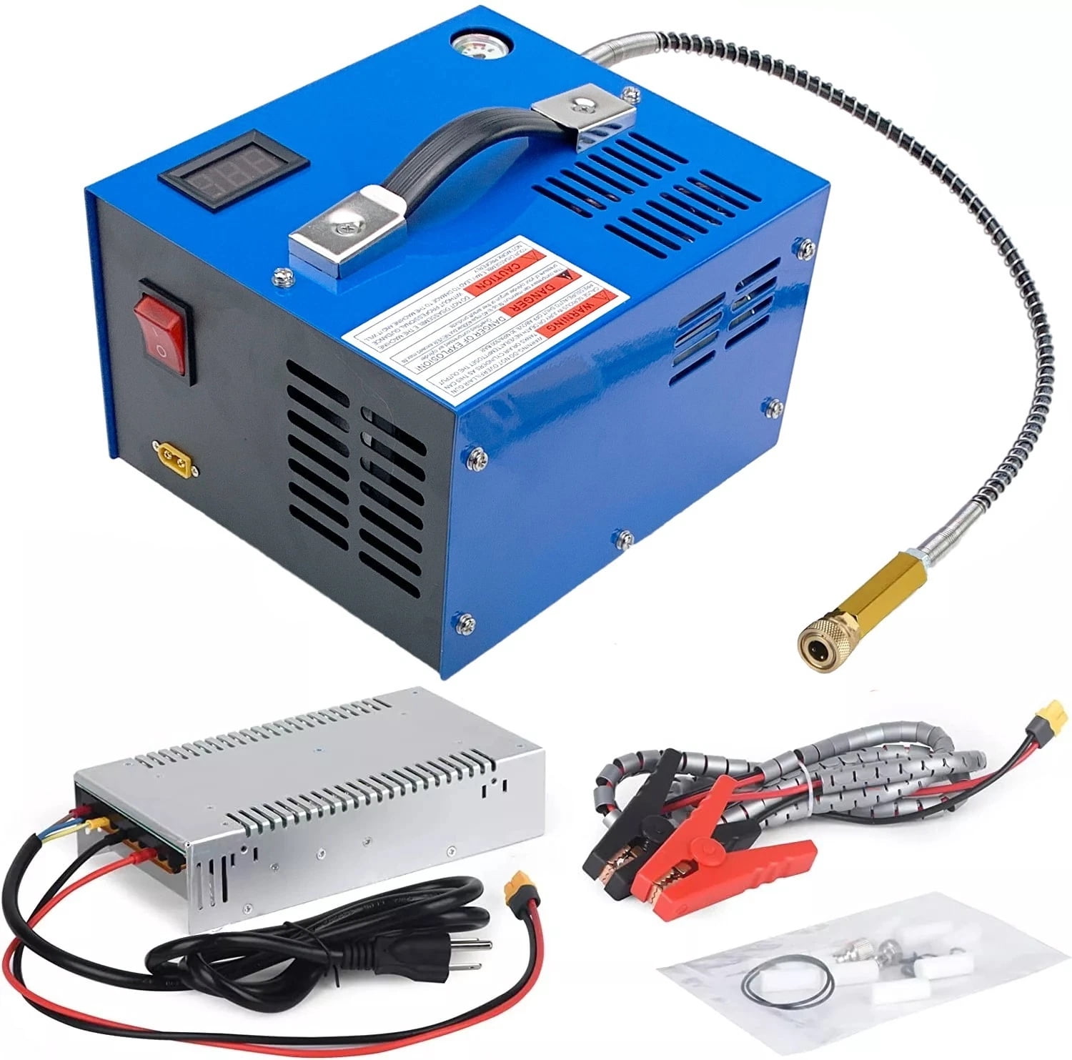 iMeshbean PCP Air Compressor, 4500PSI Portable PCP Compressor, 12V DC/110V 220V AC, PCP Manual-stop, w/Built-in Fan, for Paintball, Scuba Bottle