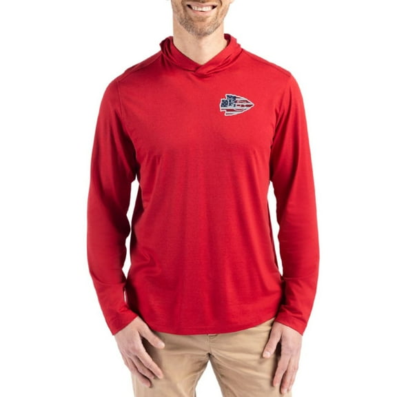 Men's Cutter & Buck Red Kansas City Chiefs Americana Coastline Epic Comfort Eco Recycled Long Sleeve Hoodie T-Shirt